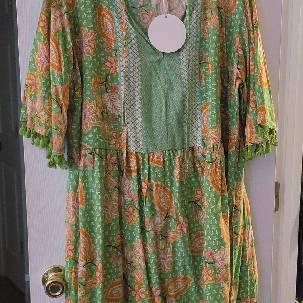 SHEIN Green and Orange Floral Dress